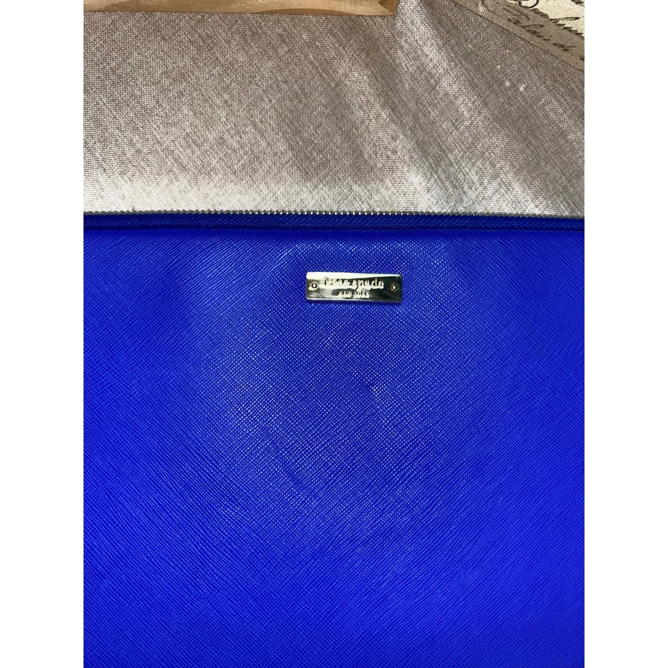 Kate Spade New York Laptop Sleeve Zip Case Blue Gold Logo Hardware  - Image 3 of 4