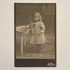 Cabinet Card Photo Cute Little Girl Adorable Toddler in Checked Pleated Dress