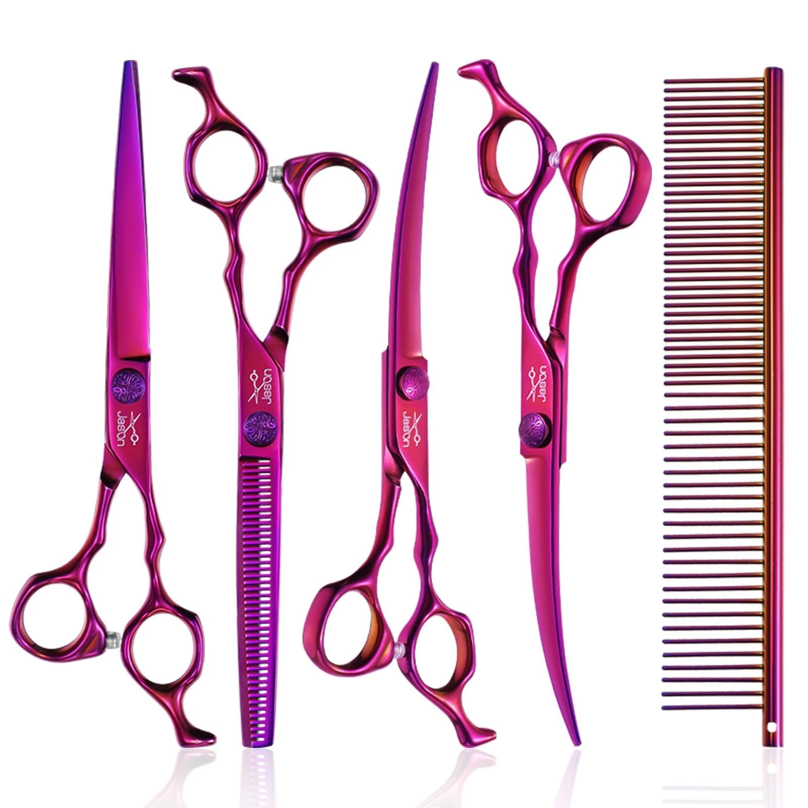 Purple 6 in 1 Dog Grooming Scissors Set - Professional Thinner Set - 7" Thinn...