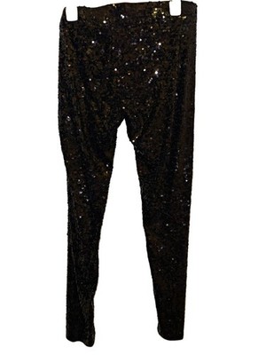 NWT Express Design Studio Black Sequin Leggings Pants Women's Size L