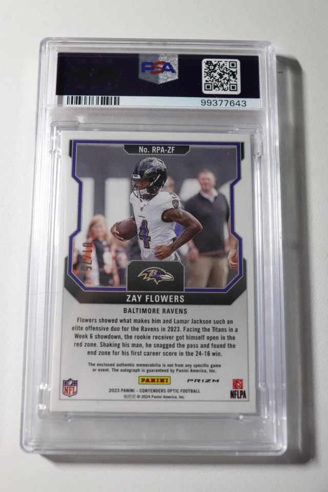 2023 Contenders Zay Flowers Optic Rookie Patch Autographs On Card Auto /75 PSA 9 - Image 2 of 2