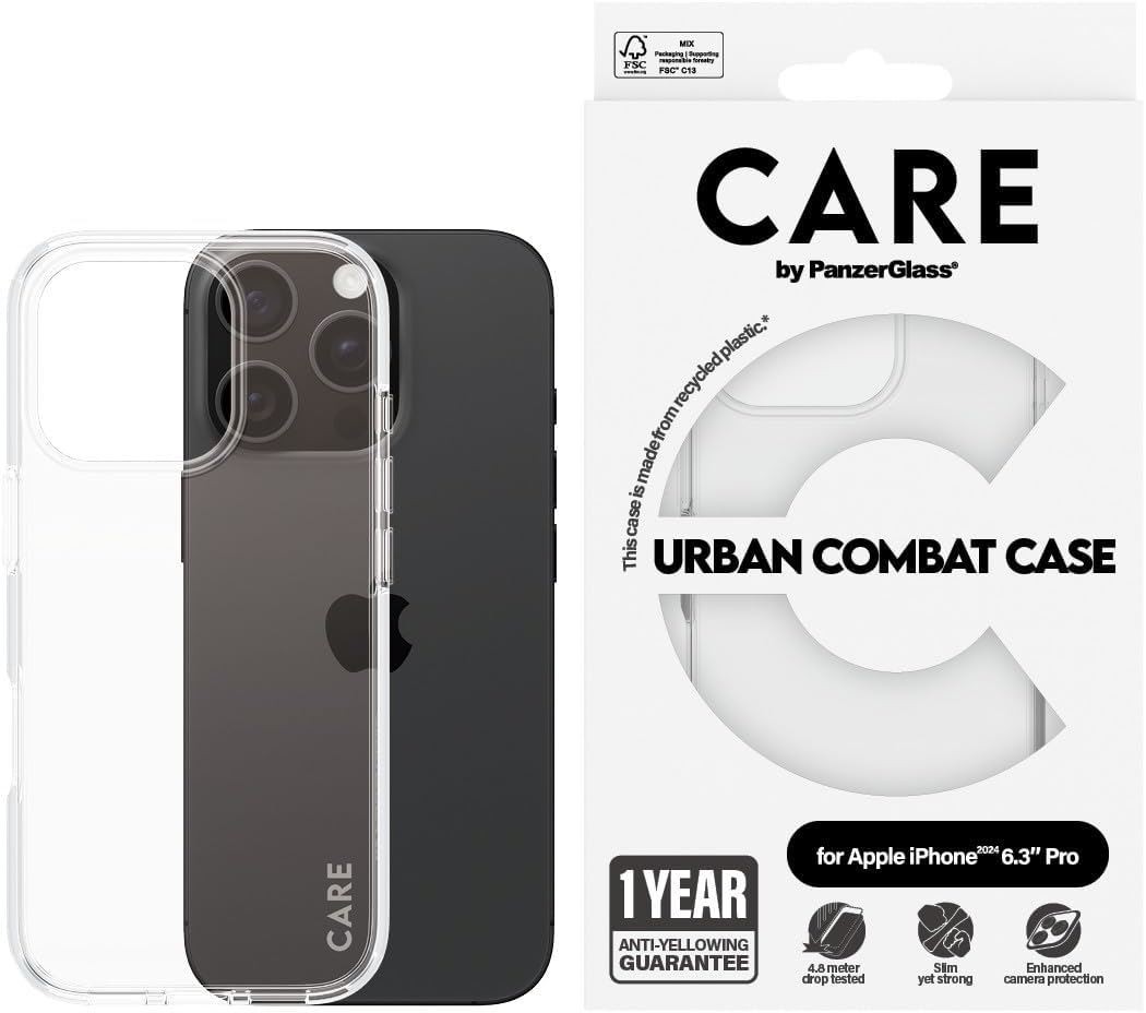 Panzer Glass Care Urban Combat Case for iPhone 16 Pro 6.3"" Clear - 1354