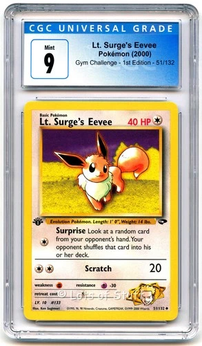 CGC 9 MINT Lt. Surge's Eevee Gym Challenge 1st Edition 2000 Pokemon 51/132  -02