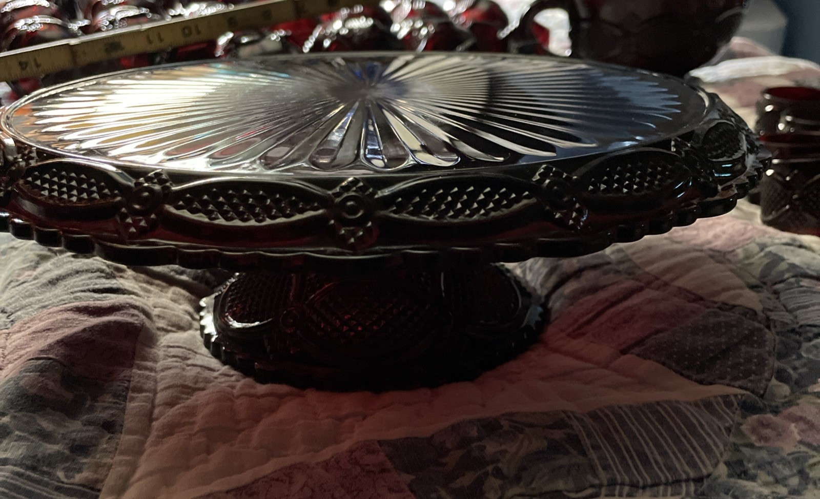 Vintage Avon Cape Cod 1876 Ruby Red Glass 11” Pedestal Cake Plate ~ Excellent!