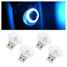 4PCS USB LED Car Interior Atmosphere Lamp, Portable Mini Car LED Ice Blue