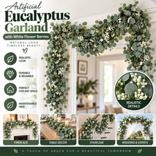 Artificial Eucalyptus Leaves Garland Faux Greenery Vines White Flower Berry Deco