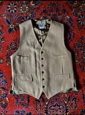 Vintage 1970s Made In England Piccadilly Circus Tan Wool Vest Waistcoat S/M