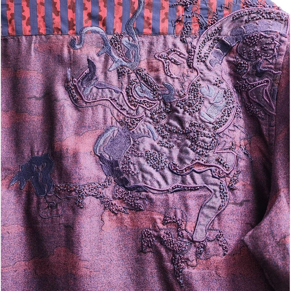 Camisa Robert Graham Luxe Nube Bordada Mezcla Seda Para Hombre Diseñador 377/569 Foto 2 de 4