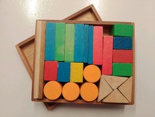 Vintage Wooden Coloured Building Blocks in Box