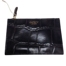 Osprey London Black and Burgundy Croc Embossed Leather Zip Wallet Pre-Owned Used