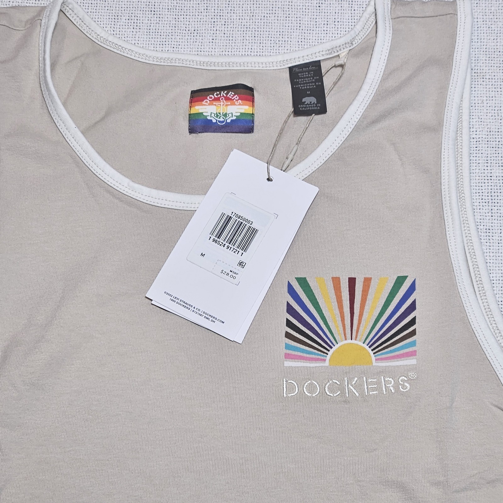 Dockers Tank Top Shirt Beige Sleeveless Womens Medium  Embroidered NEW