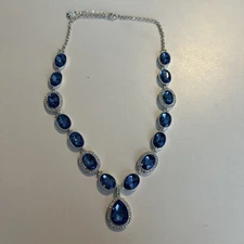 MONET Glitzy Blue Rhinestone Silver Tone Necklace-