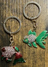 Lot Of 2 Crystal Enamel Fish Key Rings 