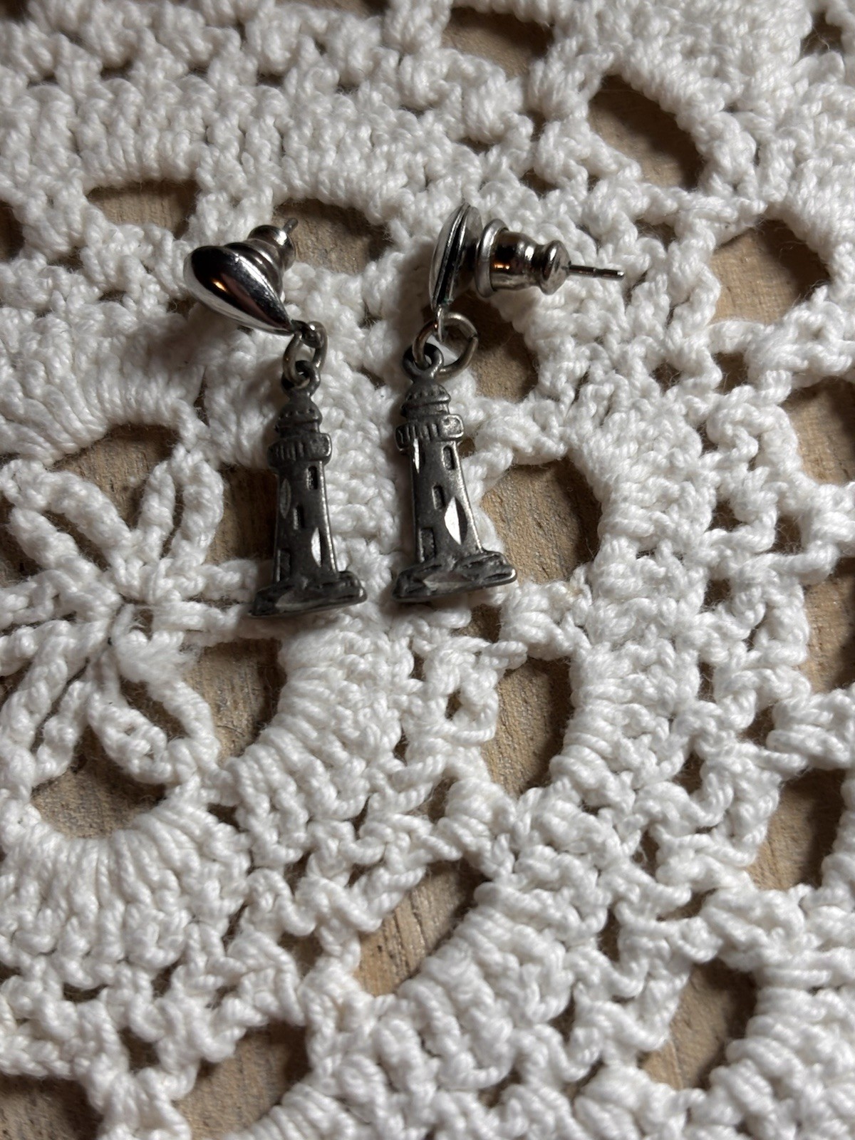 Pewter Lighthouse Dangle Post Earrings - image 2