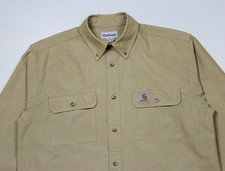 Men's Vintage Carhartt Button Down Long Sleeve Work Shirt Khaki Sand Color M 