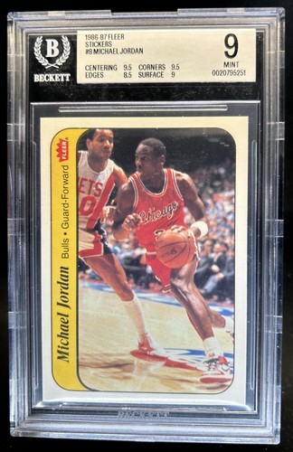 1986-87 Fleer Michael Jordan Stickers Rookie RC #8 Bulls BGS 9