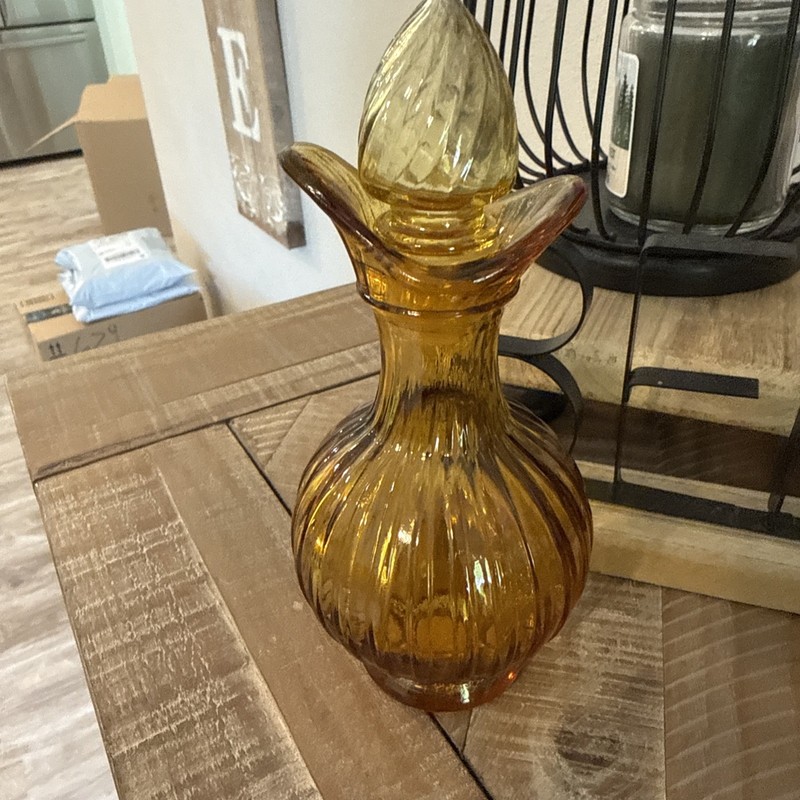 Vintage Avon Amber Glass Perfume Bottle Decanter Genie Style w/ Stopper 7”
