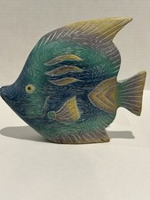 Hand Carved And Painted Wood Fish Figure Beach House Decor