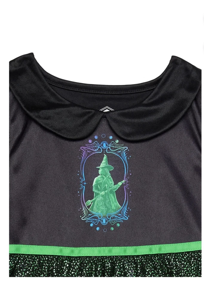 Wicked Elphaba Witch Girls 4/5 Black Satin Green Tulle Fantasy Nightgown New - Image 2 of 3