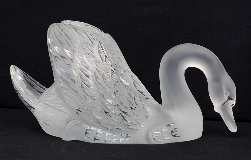 LALIQUE Crystal SWAN Head Down Heavy Pure Crystal Figurine 14" FRANCE