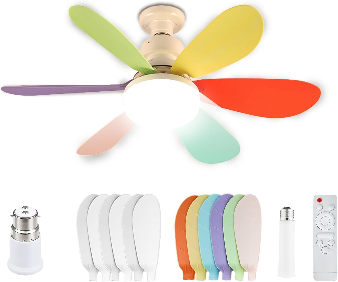 Socket Ceiling Fans with Lights and Remote, Infinitely Dimmable LED Lights with