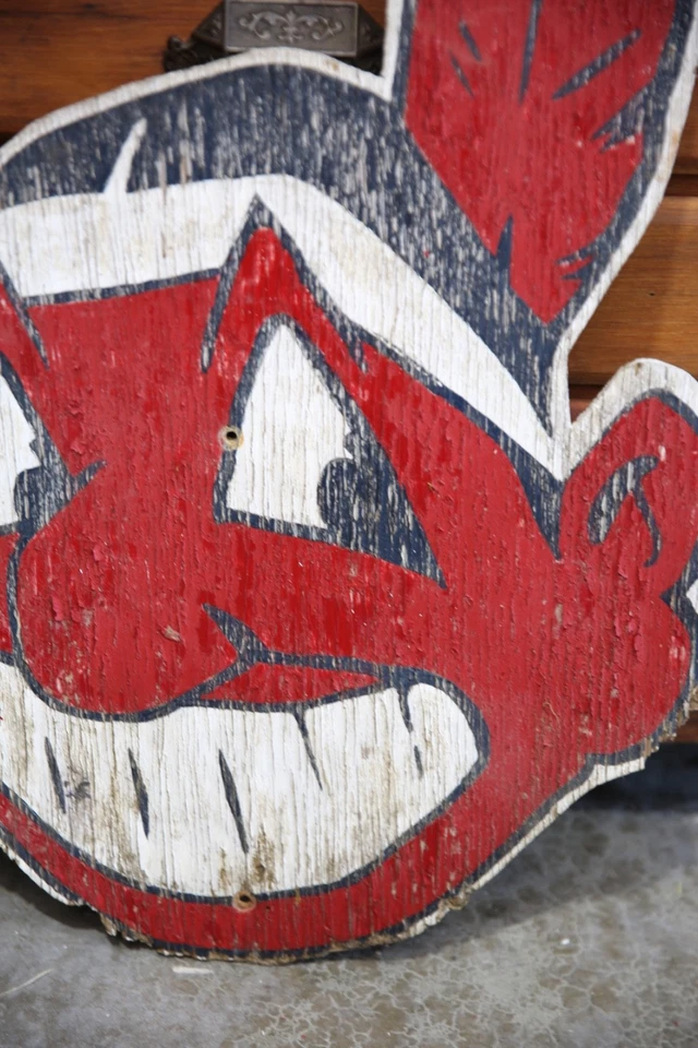 Vintage Cleveland Indians Chief Wahoo Logo Wood Sign Baseball sports Bar head - Image 4 of 4
