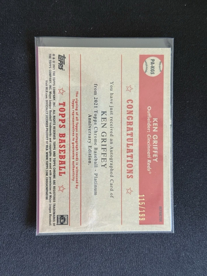 2021 TOPPS CHROME PLATINUM KEN GRIFFEY SR #115/199 AUTO REFRACTOR REDS MVP WS - Image 2 of 2