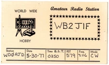 WB2JIF Auburn NY 1977 QSL Ham Radio Postcard WD0AJD Sedgwick Colorado