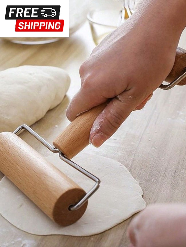 1pc Non Stick Wooden Rolling Pin, Simple Solid Durable Dough Roller For Home NEW