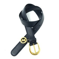 Paloma Picasso Blue Adjustable Leather Belt Gold Tone Buckle Womens Logo