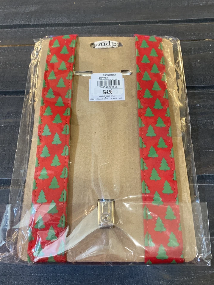 Mud Pie Baby Boy Toddler Suspenders Bow Tie Set Holiday Christmas Tree Red Green - Imagem 3 de 4