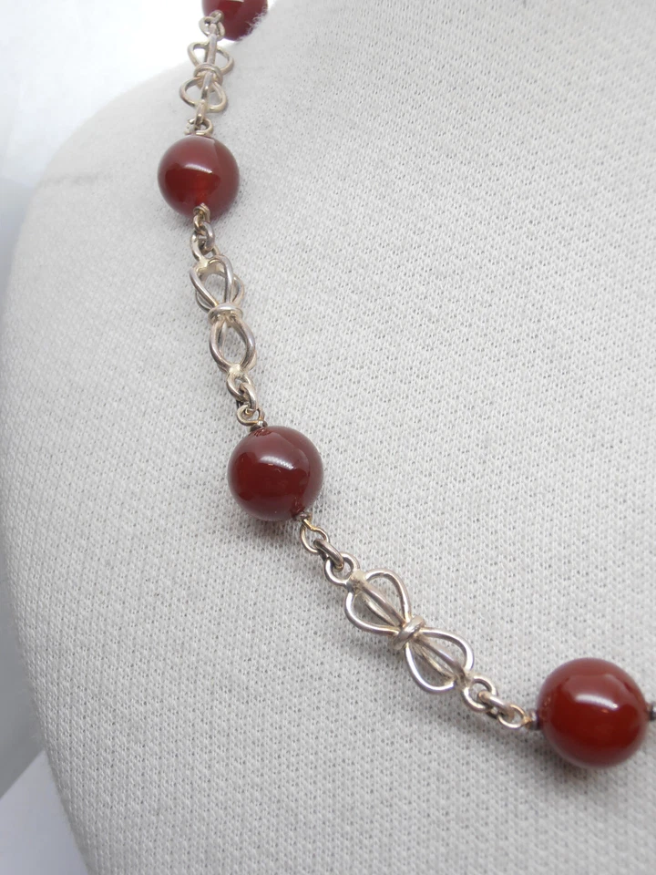 Collana in Agata Corniola Naturale e Argento 925 - Girocollo Pietra Dura - Immagine 3 di 4