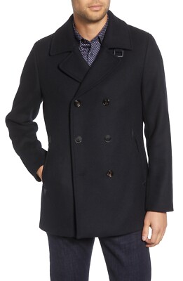 New mens Ted Baker pea coat wool charcoal double breasted $575