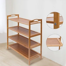 4 Tiers Natural Bamboo Wooden Shoe Rack Organizer Stand Storage Shelf Unit
