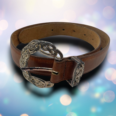 Vintage 1991 Brighton Leather Belt Sz S Silver Tone Filigree  display picture 1