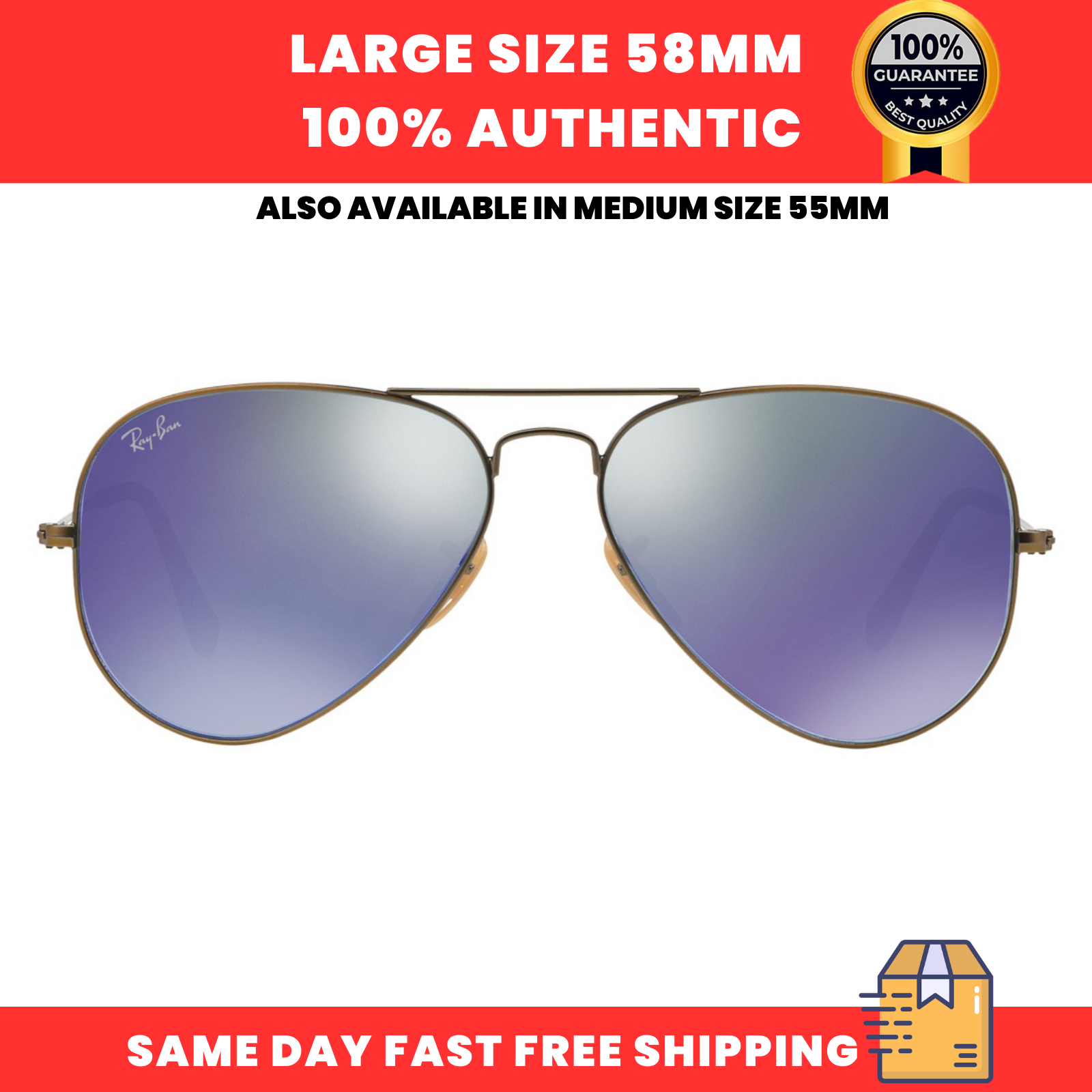 Ray-Ban Sunglasses Unisex RB3025 167/68 Bronze Copper Aviator Blue Mirrored 58mm