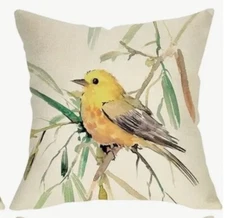 Yellow Bird Nature Garden Linen Throw Pillow Cover Home Decor 18x18”