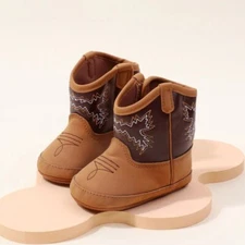 Baby Infant Cowboy Boots-Brown Soft Sole Anti-Slip Shoes 0-18M Booties Boy Girl
