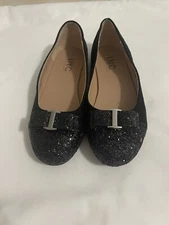 I.N.C International Girls Shoe Black Vivian Ballet Glitter Bow Tie Slip on S1