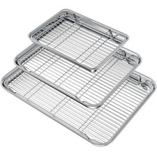 Baking Sheet with Rack Set 3 Pans  3 Racks , Stainless Steel Baking Pan Cookie
