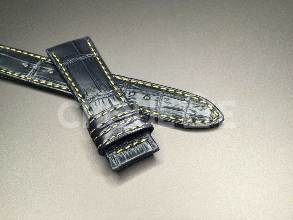 Grand Seiko SBGY017 19 毫米深蓝色鳄鱼皮表带黄色缝线 — 第 3/4 张图片