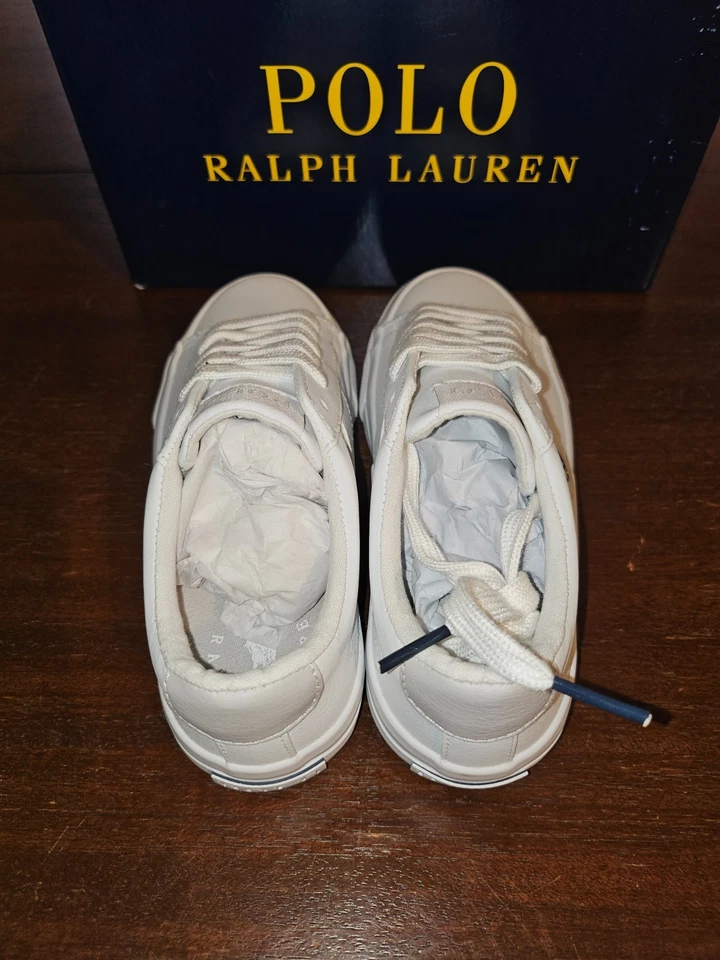 Polo Ralph Lauren Sayer Tenis Poni Cuero Blanco Azul Marino Nuevas Con Caja Niño 13 Foto 3 de 4