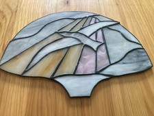 Vintage Leaded Stained Glass Suncatcher PEACE DOVE 11x8  . Pink  White