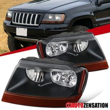 Fit 1999-2004 Jeep Grand Cherokee Black Headlights Headlamps Assembly Leftright