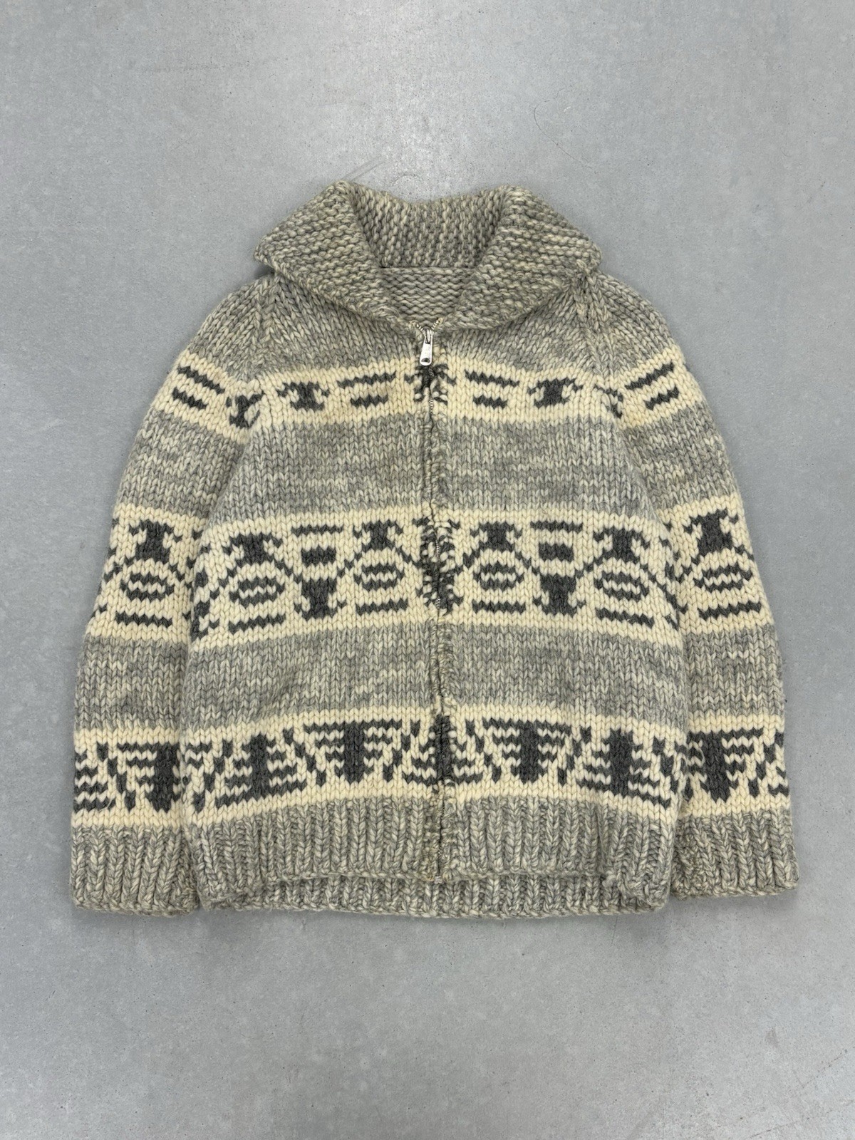 60s Hand Knit Pine Tree Pattern Wool Cowichan Swe… - image 1