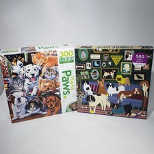 Lot of 2 Dog Puzzles 500 Galison Lounge Dogs 300 EZ-Grip Playful Paws Complete