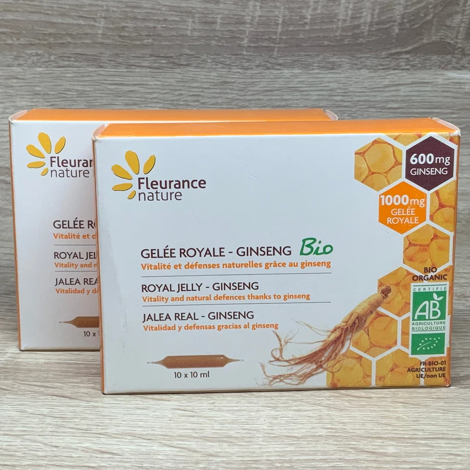Ampoules de Gelée royale et Ginseng Bio Lot 2 Boîtes de 10 (20 jours) - 01/27 - Photo 2/4