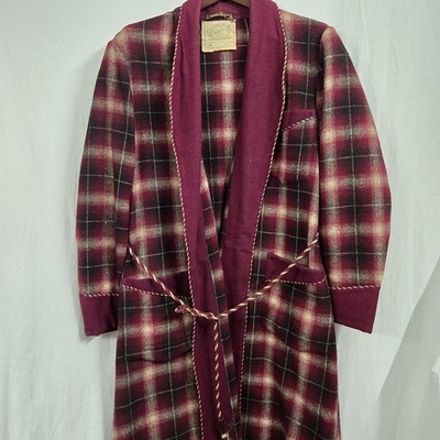 vintage derwent australian David Jones mens wool robe Burgundy Plaid Rare HTF