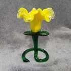 Vintage Murano Style 6.5" Yellow & Green Glass Flower Candle Holder