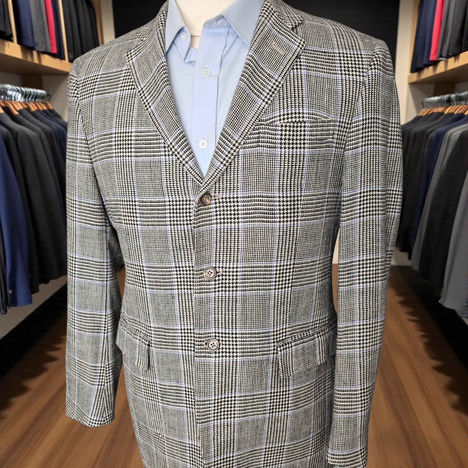 Polo Ralph Lauren Blazer 40r Linen Wool Silk Prince Of Wales Made In Italy Flax